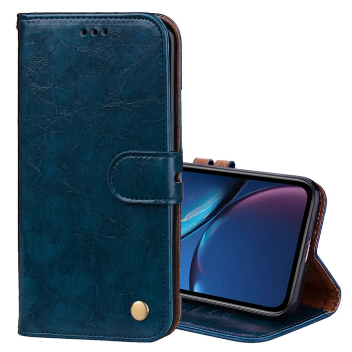 Para iPhone XR Funda de cuero con tapa horizontal con textura de cera de aceite de estilo empresarial con soporte, ranuras para tarjetas y billetera