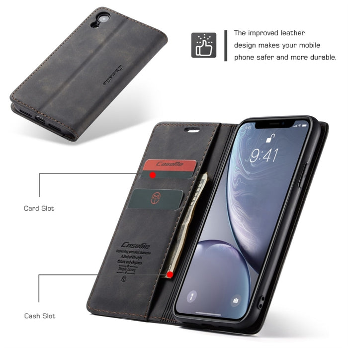 Para iPhone XR CaseMe-013 Funda de cuero con tapa horizontal esmerilada retro multifuncional con ranura para tarjeta, soporte y billetera