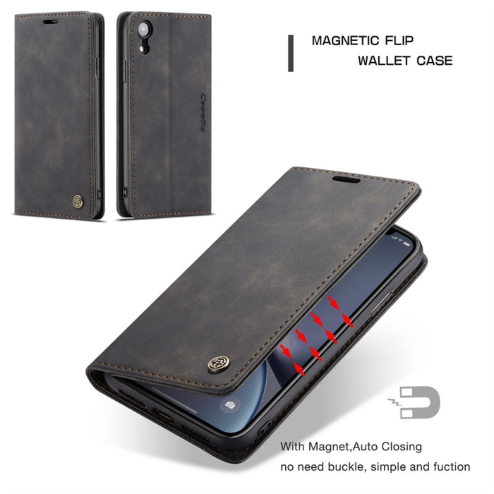 Para iPhone XR CaseMe-013 Funda de cuero con tapa horizontal esmerilada retro multifuncional con ranura para tarjeta, soporte y billetera