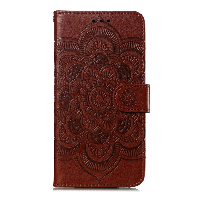 Para iPhone XR Funda de cuero con tapa horizontal con patrón de relieve de mandala con soporte, ranuras para tarjetas, billetera y marco de fotos