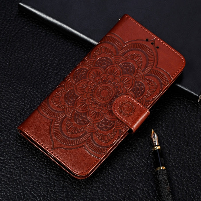 Para iPhone XR Funda de cuero con tapa horizontal con patrón de relieve de mandala con soporte, ranuras para tarjetas, billetera y marco de fotos