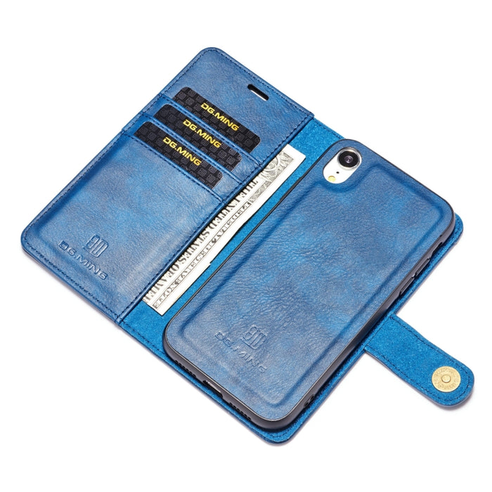 Para iPhone XR DG.MING Crazy Horse Texture Flip Funda de cuero magnética desmontable con soporte, ranuras para tarjetas y billetera