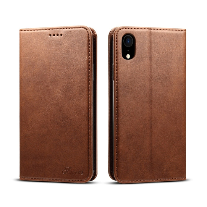 Para iPhone XR Suteni Funda de cuero con tapa horizontal con textura de becerro con soporte, ranuras para tarjetas y billetera