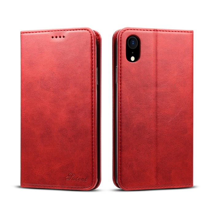 Para iPhone XR Suteni Funda de cuero con tapa horizontal con textura de becerro con soporte, ranuras para tarjetas y billetera