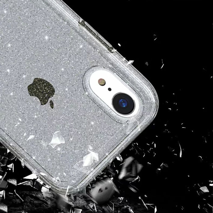 Para iPhone XR Funda protectora en polvo con purpurina estilo Terminator a prueba de golpes