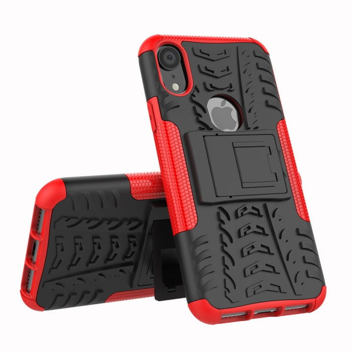 Para iPhone XR Tire Texture TPU + PC Funda a prueba de golpes con soporte