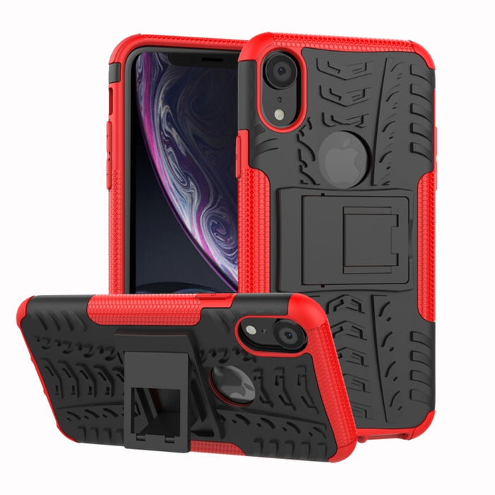 Para iPhone XR Tire Texture TPU + PC Funda a prueba de golpes con soporte