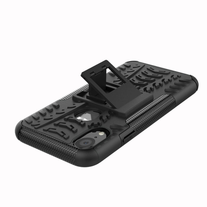 Para iPhone XR Tire Texture TPU + PC Funda a prueba de golpes con soporte