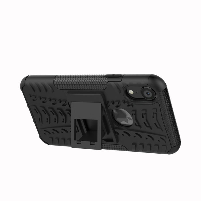 Para iPhone XR Tire Texture TPU + PC Funda a prueba de golpes con soporte