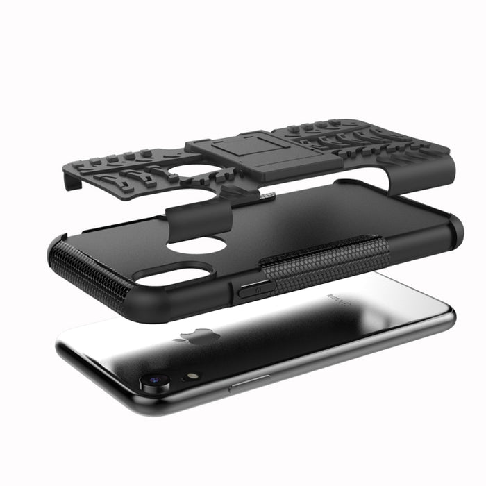 Para iPhone XR Tire Texture TPU + PC Funda a prueba de golpes con soporte