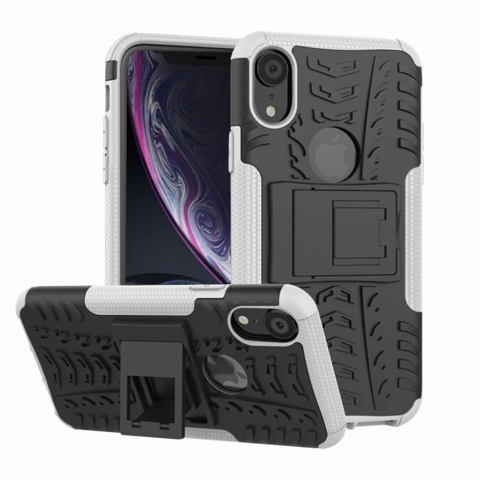 Para iPhone XR Tire Texture TPU + PC Funda a prueba de golpes con soporte