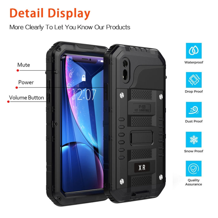 Para iPhone XR Impermeable A prueba de polvo A prueba de golpes Aleación de zinc + Funda de silicona