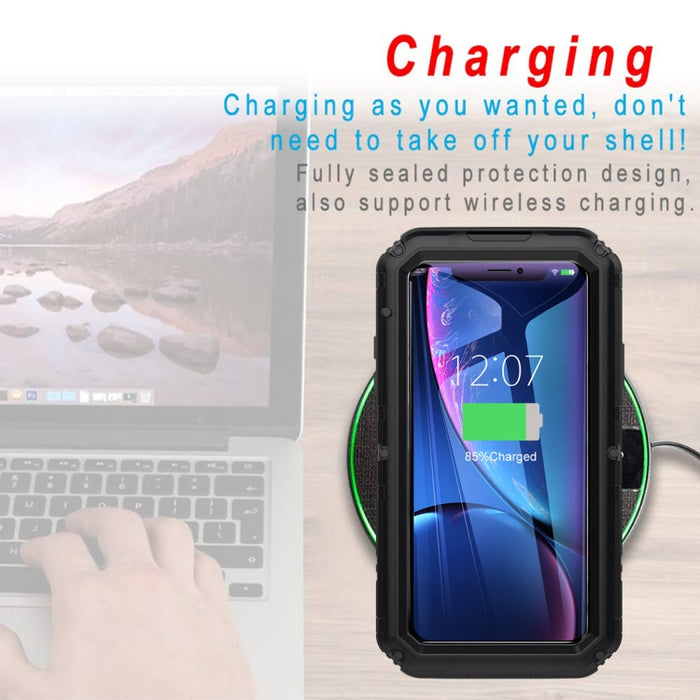 Para iPhone XR Impermeable A prueba de polvo A prueba de golpes Aleación de zinc + Funda de silicona