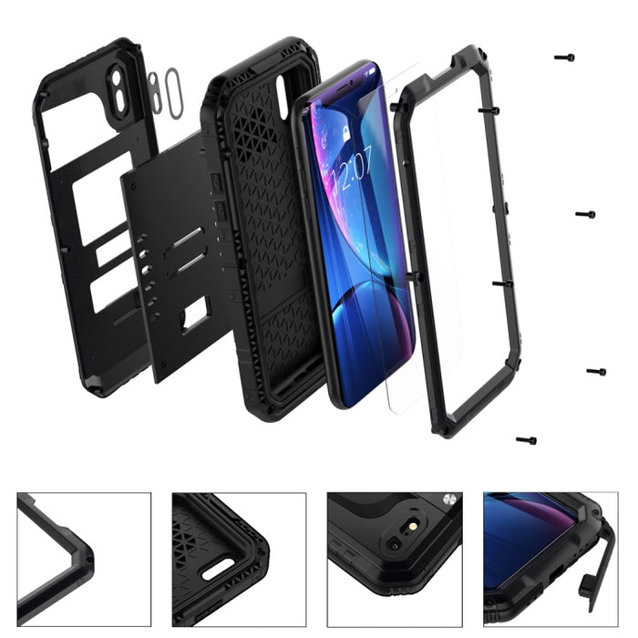 Para iPhone XR Impermeable A prueba de polvo A prueba de golpes Aleación de zinc + Funda de silicona