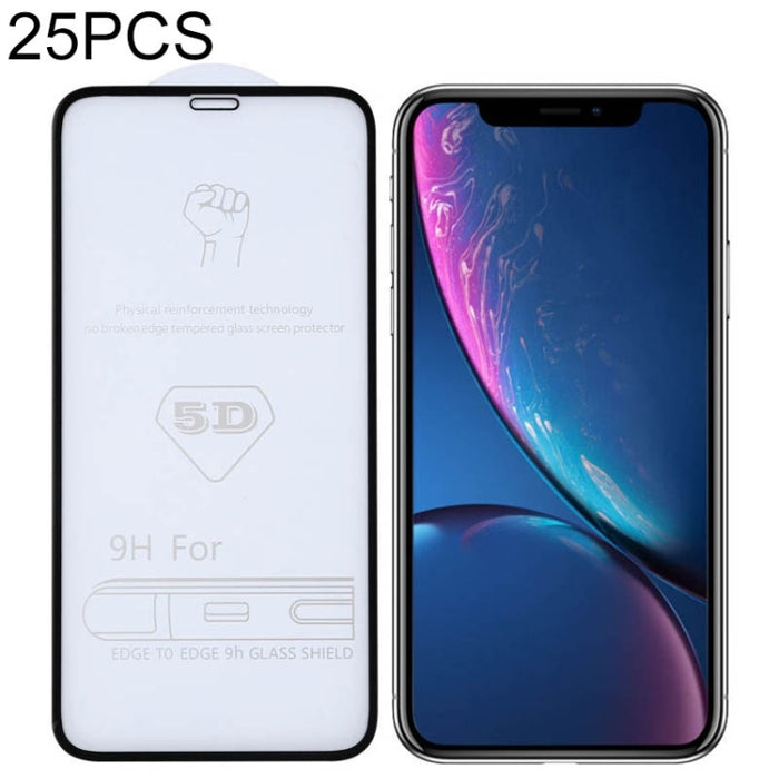 Para iPhone XR 25 piezas 9H 5D Película de vidrio templado de pantalla completa con pegamento completo