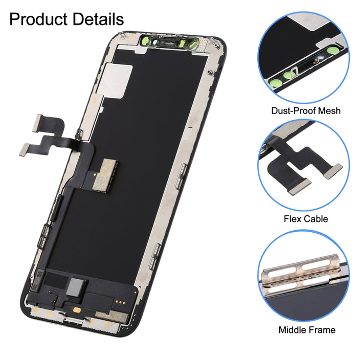 Pantalla LCD de material OLED suave y ensamblaje completo del digitalizador para iPhone XS, For iPhone XS (Hard OLED)