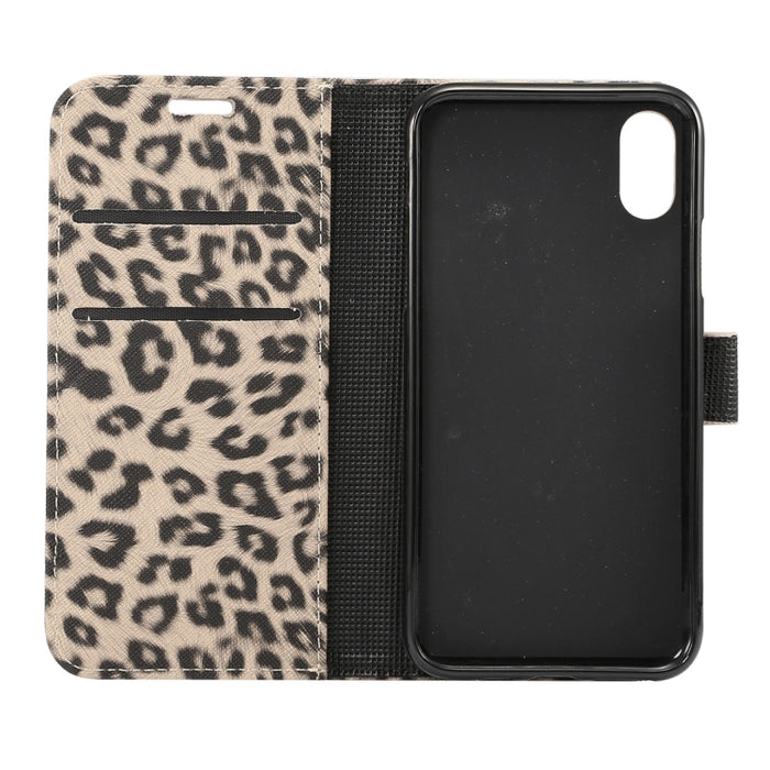 Para iPhone XS Funda de cuero con tapa horizontal con patrón de leopardo con soporte y ranuras para tarjetas