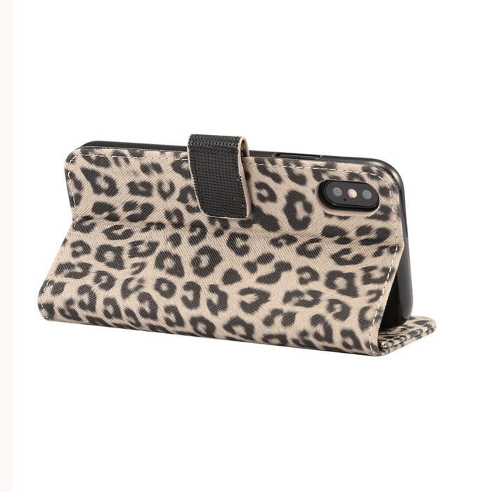 Para iPhone XS Funda de cuero con tapa horizontal con patrón de leopardo con soporte y ranuras para tarjetas