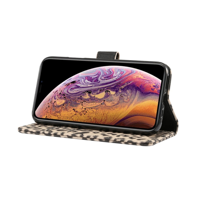 Para iPhone XS Funda de cuero con tapa horizontal con patrón de leopardo con soporte y ranuras para tarjetas