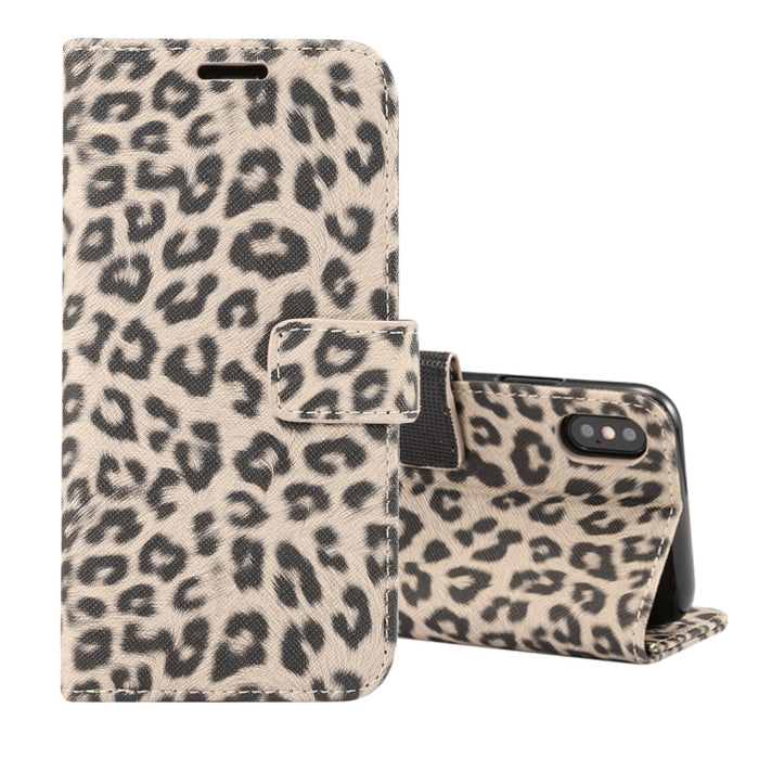 Para iPhone XS Funda de cuero con tapa horizontal con patrón de leopardo con soporte y ranuras para tarjetas