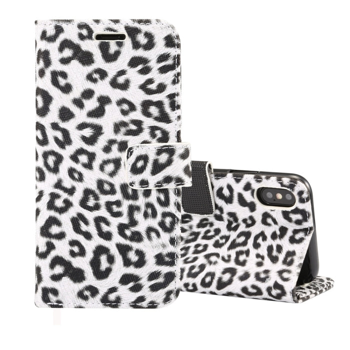 Para iPhone XS Funda de cuero con tapa horizontal con patrón de leopardo con soporte y ranuras para tarjetas