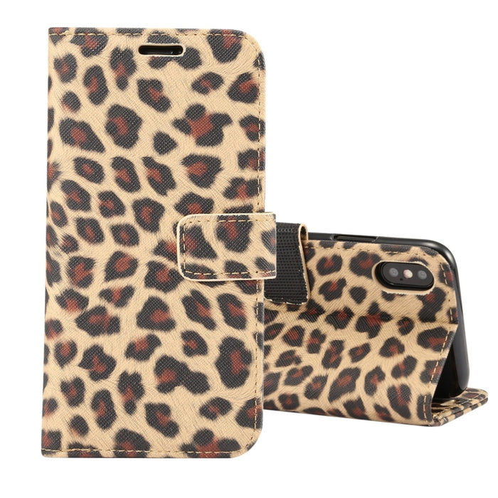 Para iPhone XS Funda de cuero con tapa horizontal con patrón de leopardo con soporte y ranuras para tarjetas