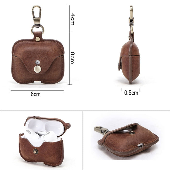 CF1108 para AirPods Pro Crazy Horse Texture Funda protectora de cuero para auriculares con gancho