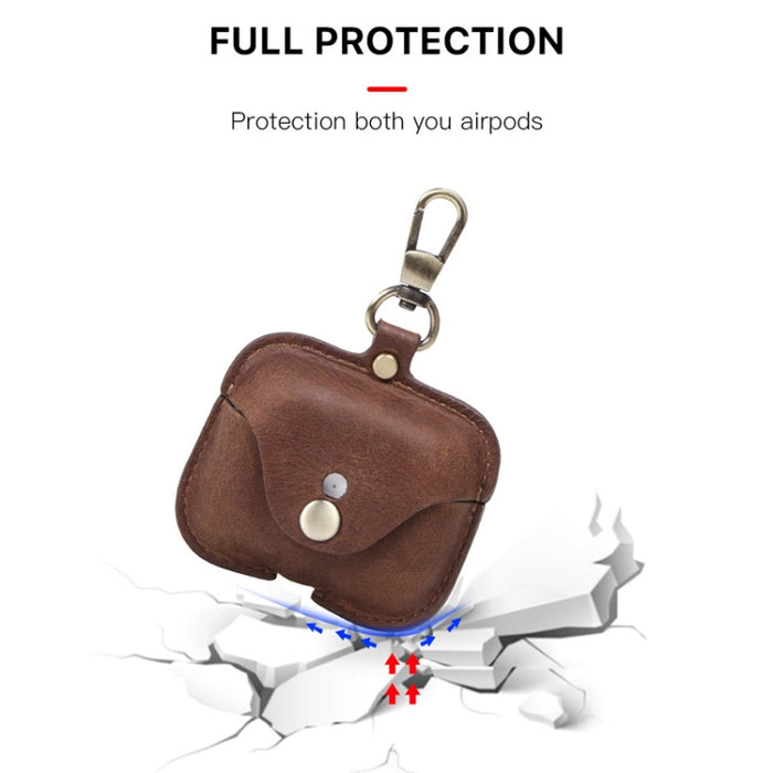 CF1108 para AirPods Pro Crazy Horse Texture Funda protectora de cuero para auriculares con gancho