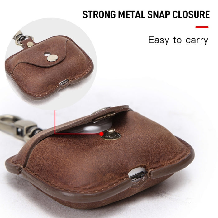 CF1108 para AirPods Pro Crazy Horse Texture Funda protectora de cuero para auriculares con gancho