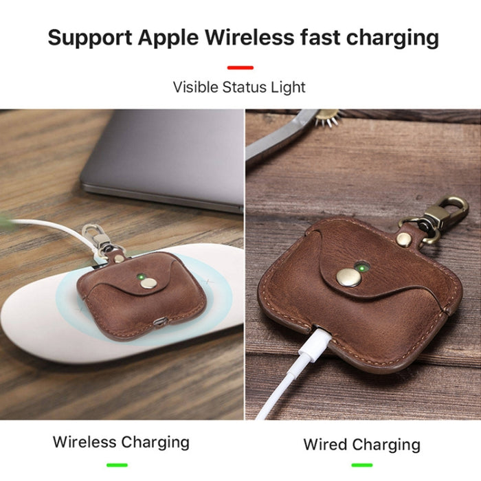 CF1108 para AirPods Pro Crazy Horse Texture Funda protectora de cuero para auriculares con gancho