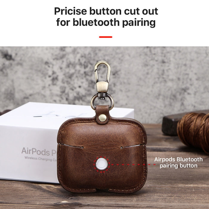 CF1108 para AirPods Pro Crazy Horse Texture Funda protectora de cuero para auriculares con gancho