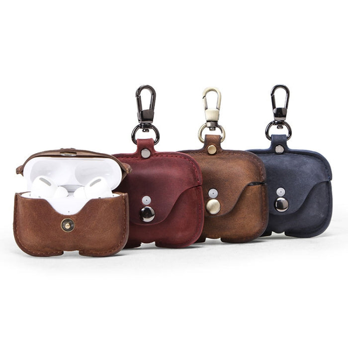 CF1108 para AirPods Pro Crazy Horse Texture Funda protectora de cuero para auriculares con gancho