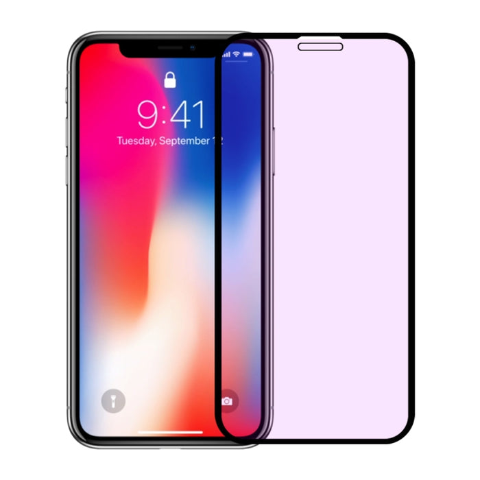 Para iPhone 11 Pro / XS / X Película de vidrio templado de rayos púrpuras de pantalla completa antirrayas 9H 10D