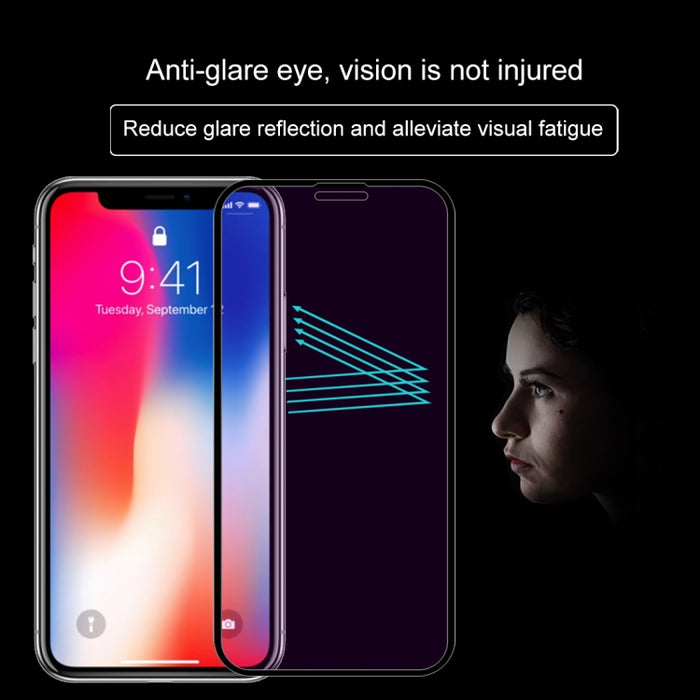 Para iPhone 11 Pro / XS / X Película de vidrio templado de rayos púrpuras de pantalla completa antirrayas 9H 10D