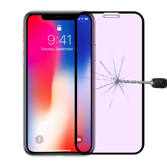 Para iPhone 11 Pro / XS / X Película de vidrio templado de rayos púrpuras de pantalla completa antirrayas 9H 10D