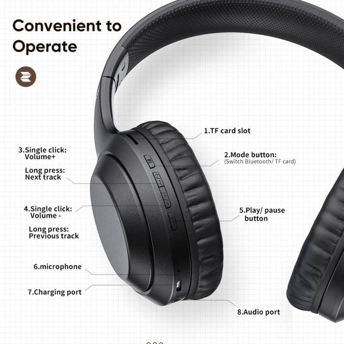 ROCK Space O2 HiFi Bluetooth 5.0 Auriculares inalámbricos con micrófono, compatible con tarjeta TF