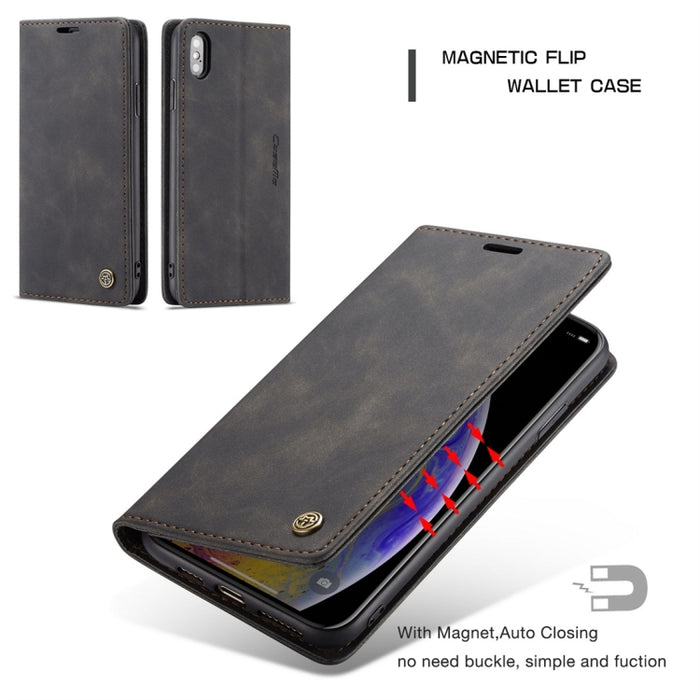 Para iPhone X / XS CaseMe-013 Funda de cuero con tapa horizontal esmerilada retro multifuncional con ranura para tarjeta, soporte y billetera