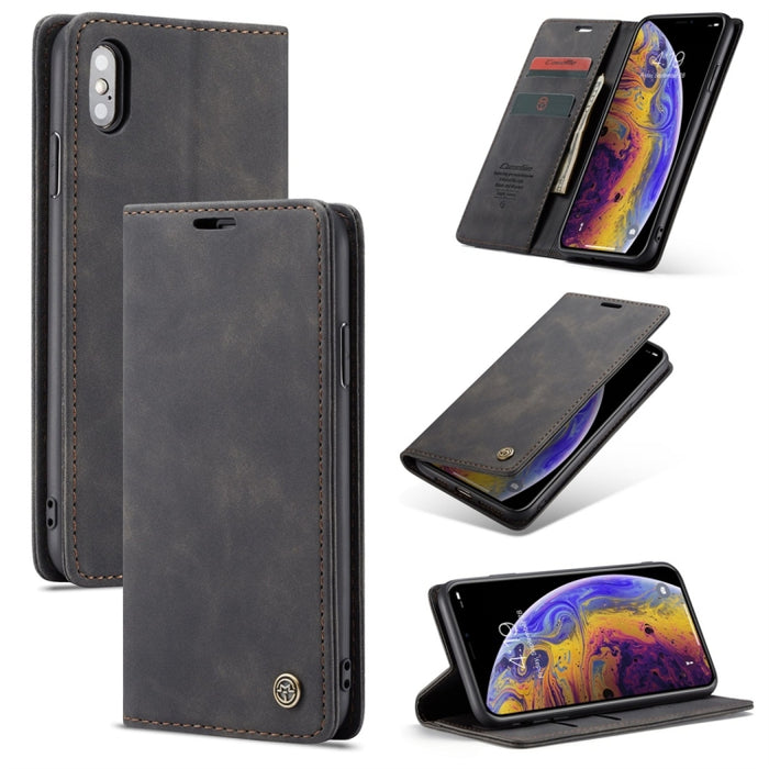 Para iPhone X / XS CaseMe-013 Funda de cuero con tapa horizontal esmerilada retro multifuncional con ranura para tarjeta, soporte y billetera