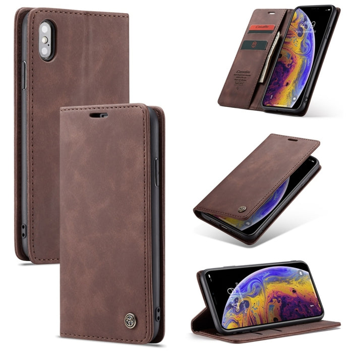Para iPhone X / XS CaseMe-013 Funda de cuero con tapa horizontal esmerilada retro multifuncional con ranura para tarjeta, soporte y billetera