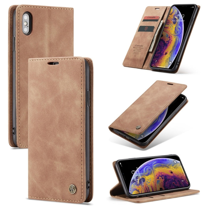 Para iPhone X / XS CaseMe-013 Funda de cuero con tapa horizontal esmerilada retro multifuncional con ranura para tarjeta, soporte y billetera