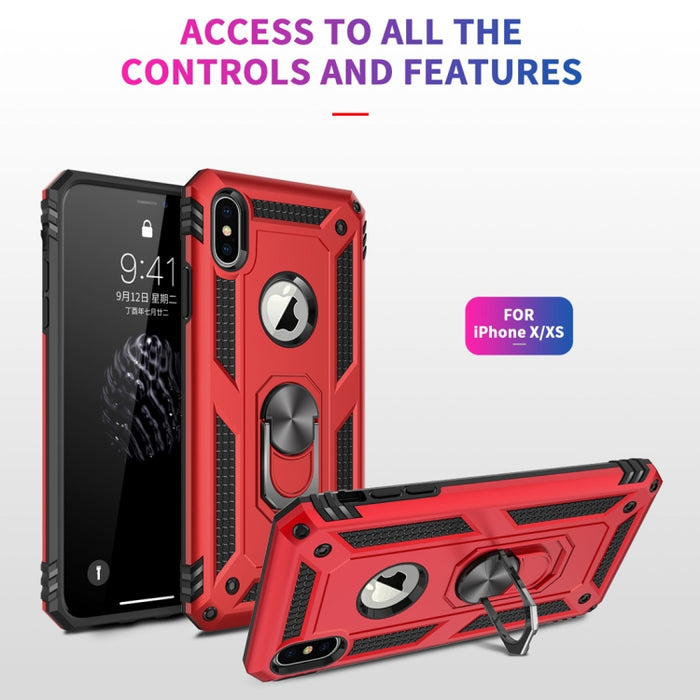 Para iPhone X / XS Sergeant Armor Funda protectora de TPU + PC a prueba de golpes con soporte de rotación de 360 grados
