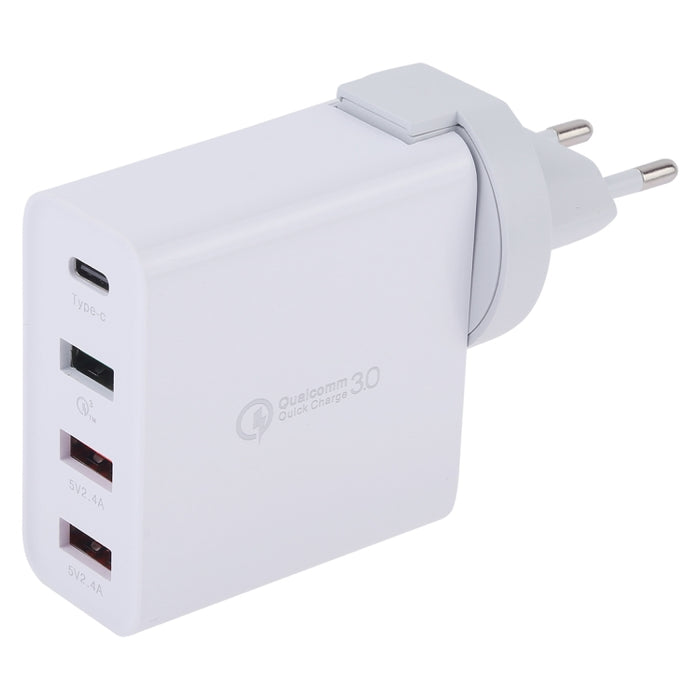 A3P 3A Salida máxima USB-C / Type-C + QC3.0 + Cargador de viaje de pared con 4 puertos USB dual, enchufe de la UE