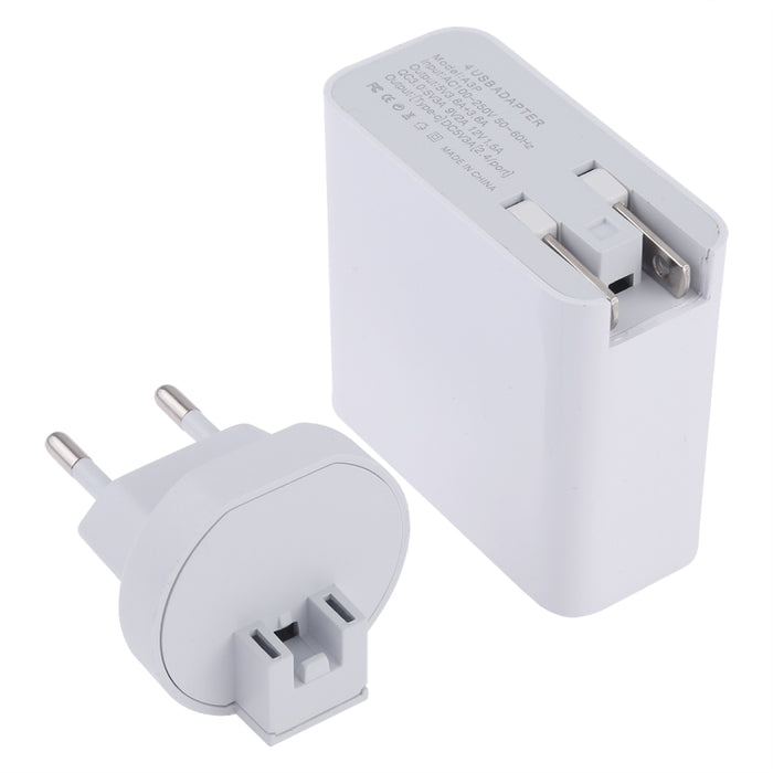 A3P 3A Salida máxima USB-C / Type-C + QC3.0 + Cargador de viaje de pared con 4 puertos USB dual, enchufe de la UE