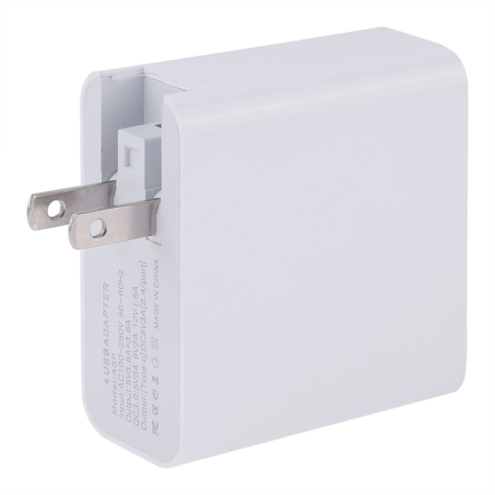 A3P 3A Salida máxima USB-C / Type-C + QC3.0 + Cargador de viaje de pared con 4 puertos USB dual, enchufe de EE. UU.