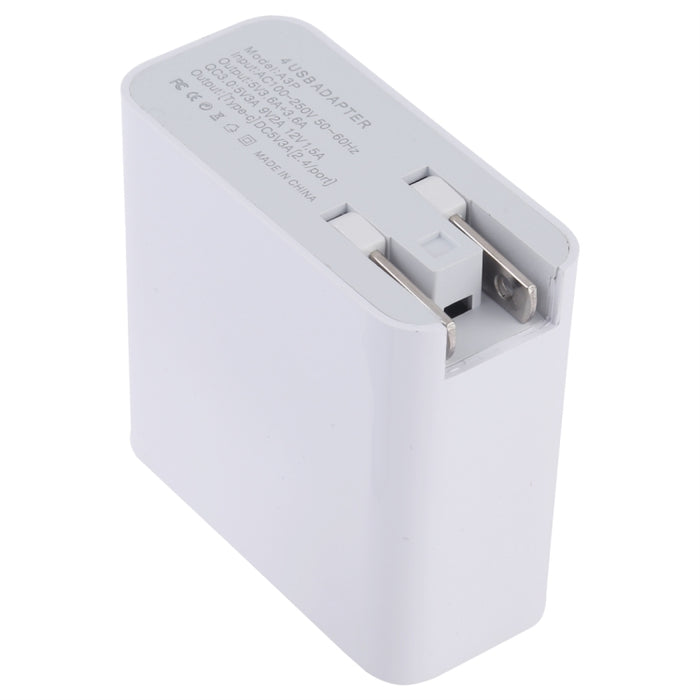 A3P 3A Salida máxima USB-C / Type-C + QC3.0 + Cargador de viaje de pared con 4 puertos USB dual, enchufe de EE. UU.