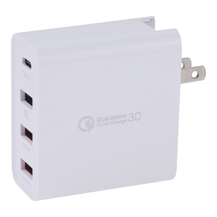 A3P 3A Salida máxima USB-C / Type-C + QC3.0 + Cargador de viaje de pared con 4 puertos USB dual, enchufe de EE. UU.