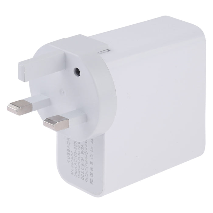 A3P 3A Salida máxima USB-C / Type-C + QC3.0 + Cargador de viaje de pared con 4 puertos USB dual, enchufe para Reino Unido