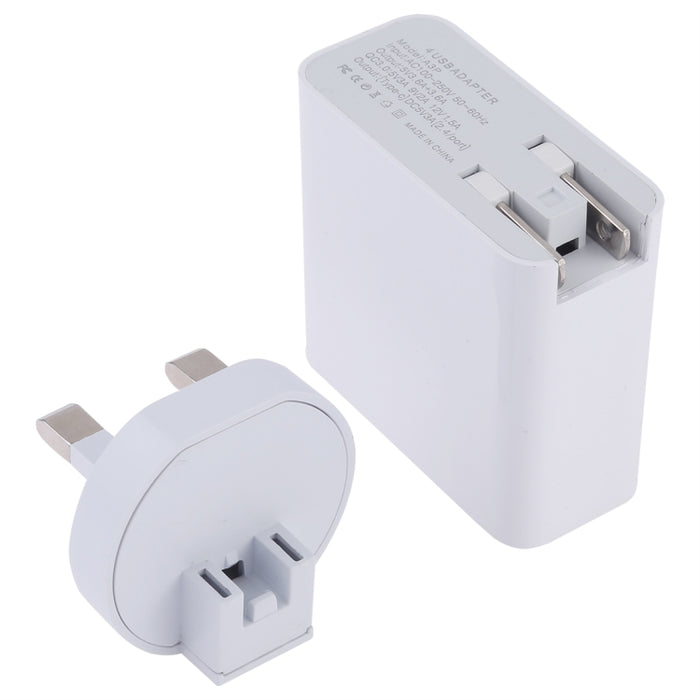 A3P 3A Salida máxima USB-C / Type-C + QC3.0 + Cargador de viaje de pared con 4 puertos USB dual, enchufe para Reino Unido