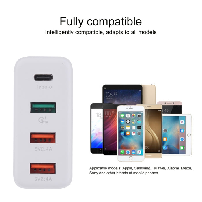 A3P 3A Salida máxima USB-C / Type-C + QC3.0 + Cargador de viaje de pared con 4 puertos USB dual, enchufe para Reino Unido