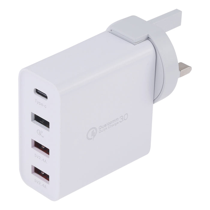 A3P 3A Salida máxima USB-C / Type-C + QC3.0 + Cargador de viaje de pared con 4 puertos USB dual, enchufe para Reino Unido